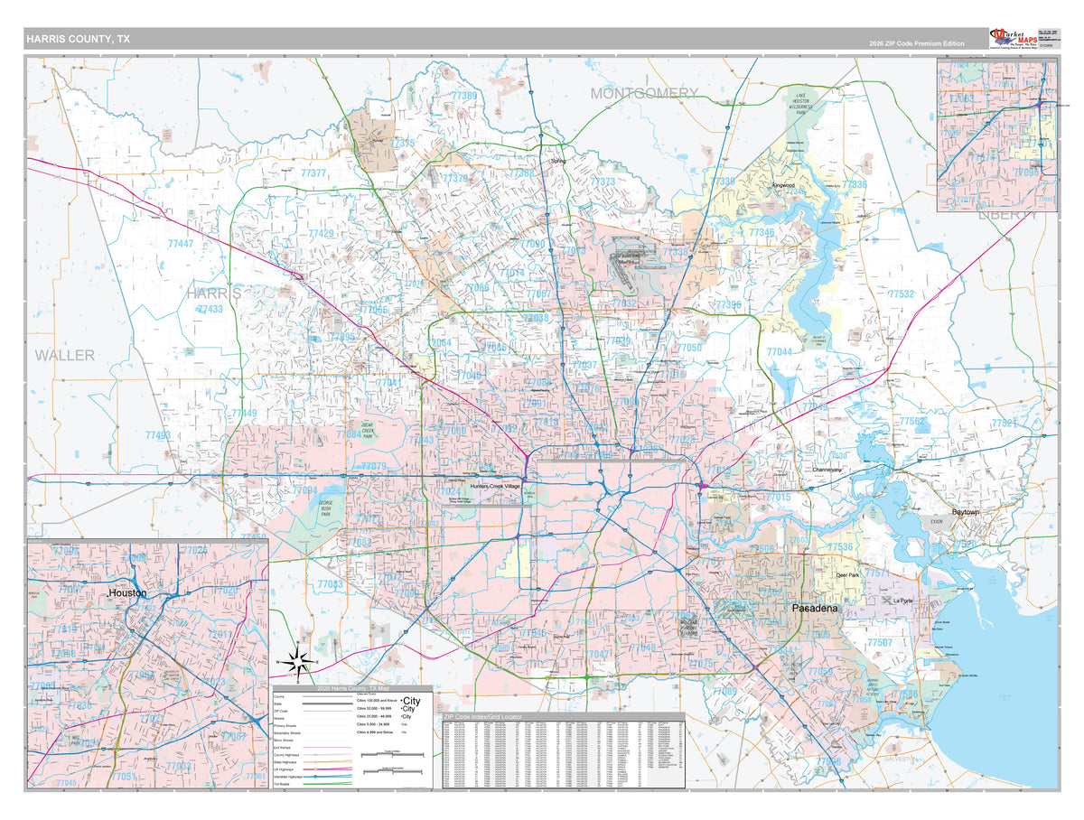 Harris County, TX Premium Style Wall Map
