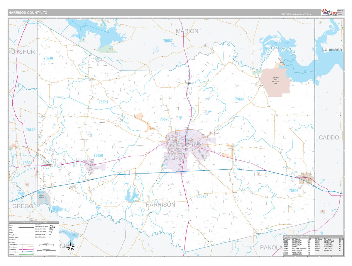 Harrison County, TX Premium Style Wall Map