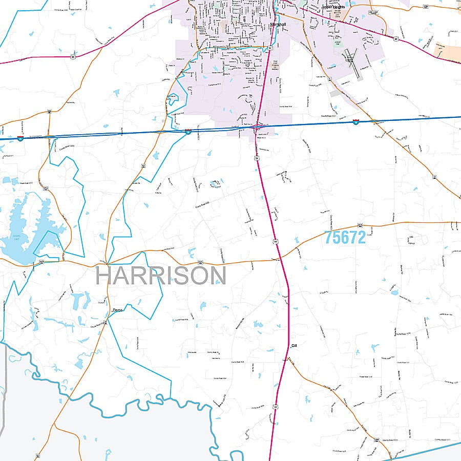 Harrison County, TX Premium Style Wall Map