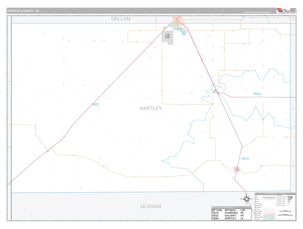 Hartley County, TX Premium Style Wall Map
