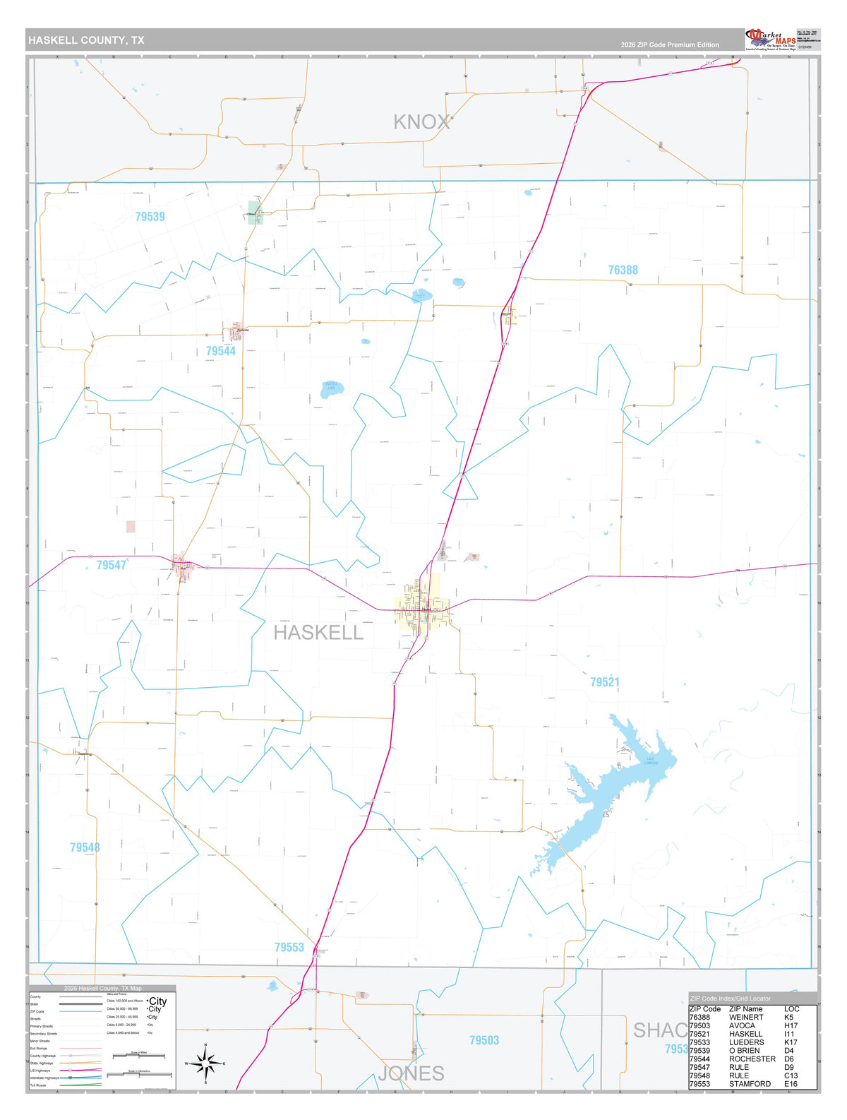 Haskell County, TX Premium Style Wall Map