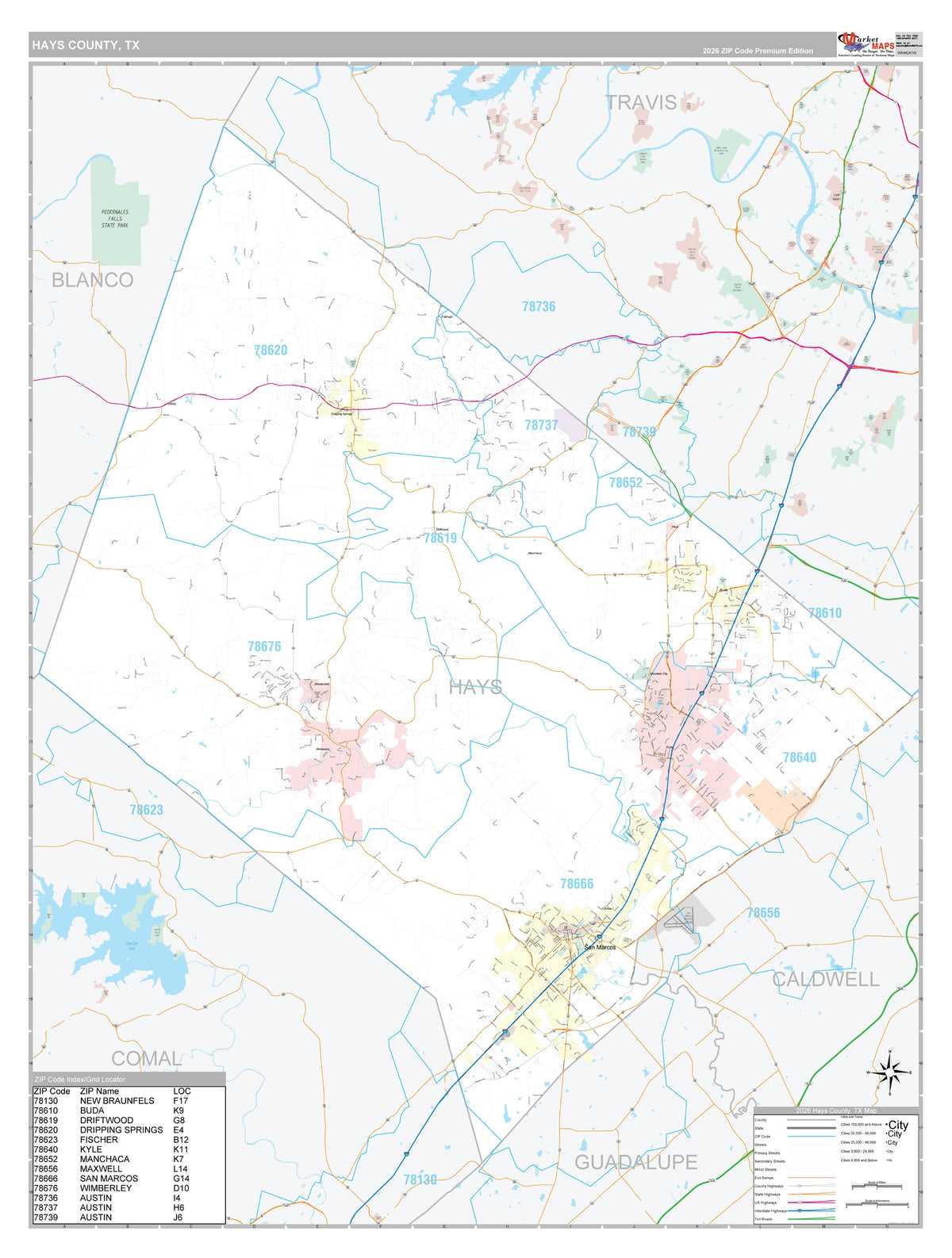 Hays County, TX Premium Style Wall Map