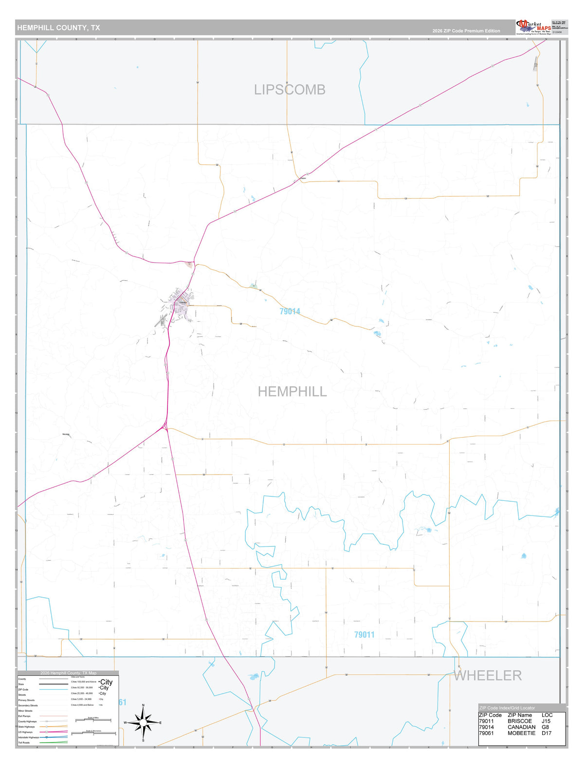 Hemphill County, TX Premium Style Wall Map