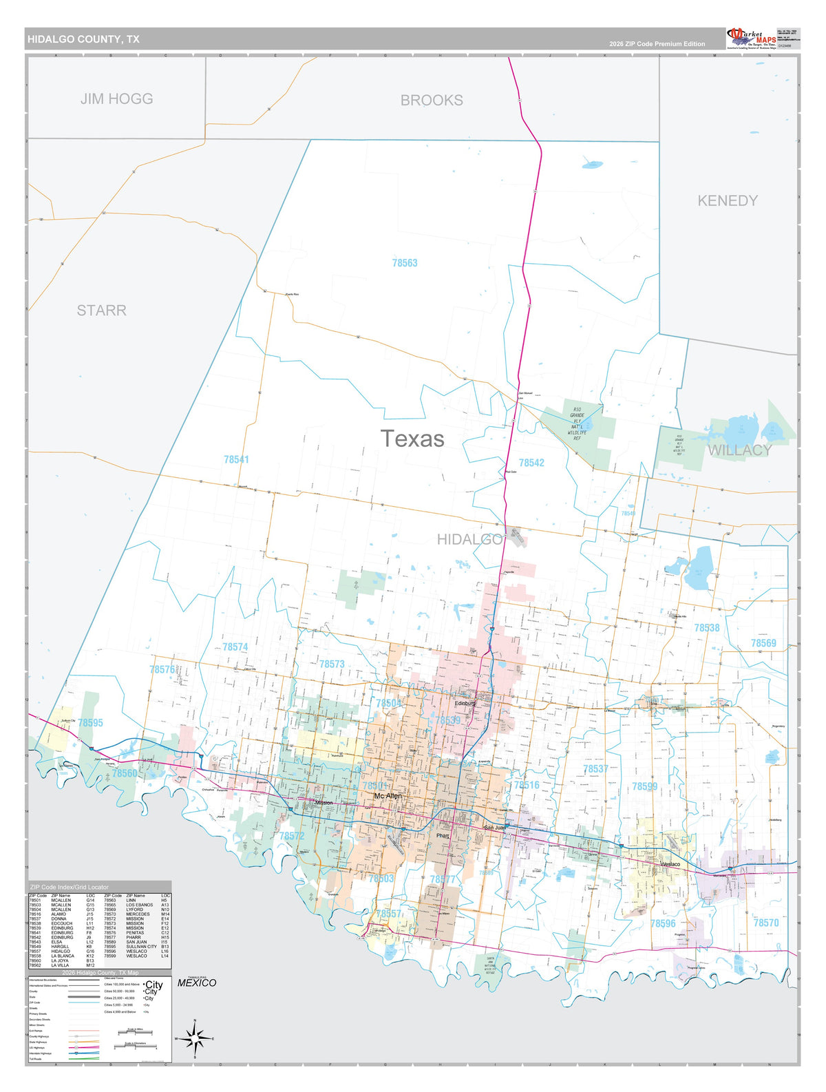 Hidalgo County, TX Premium Style Wall Map