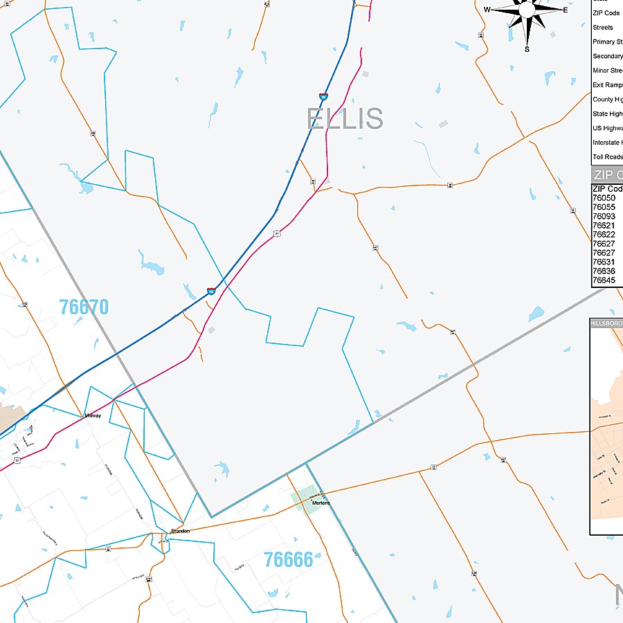 Hill County, TX Premium Style Wall Map