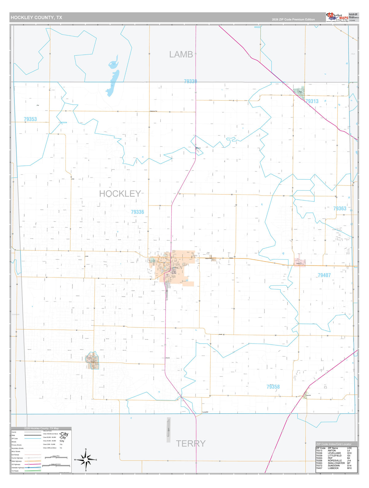 Hockley County, TX Premium Style Wall Map