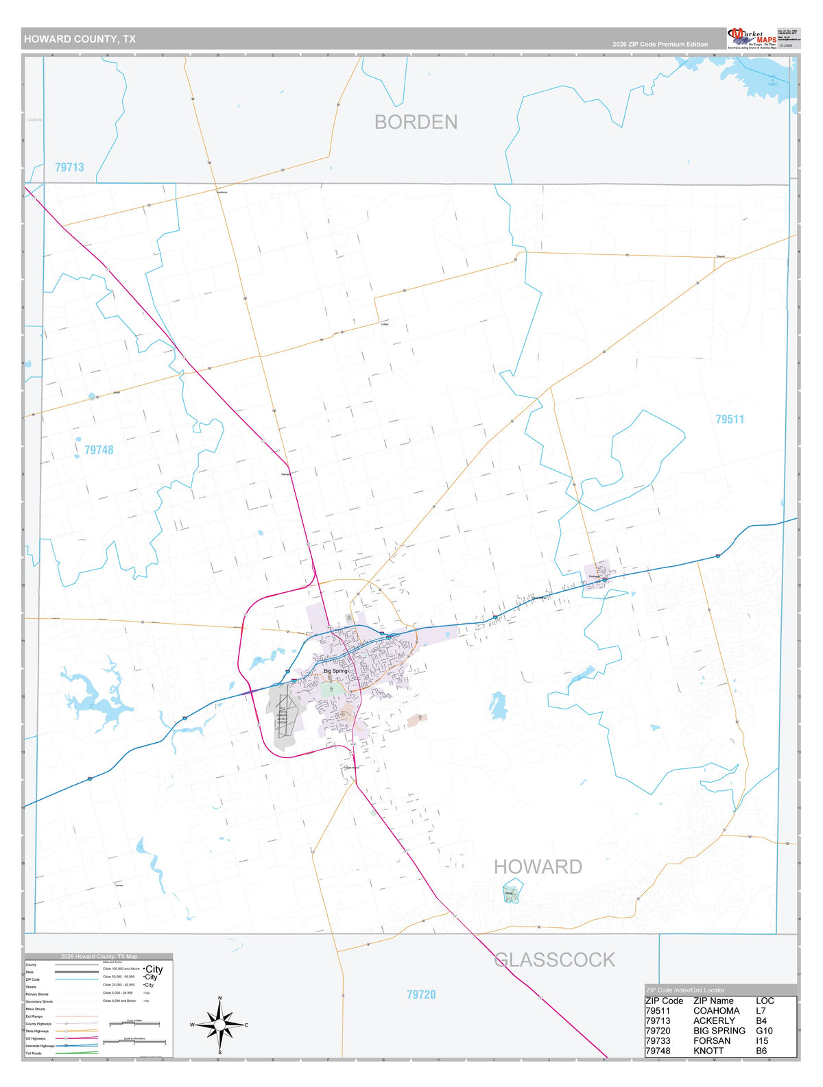 Howard County, TX Premium Style Wall Map