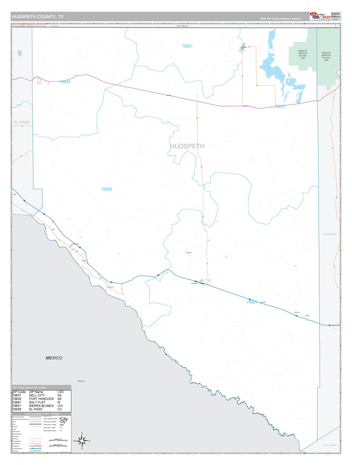 Hudspeth County, TX Premium Style Wall Map