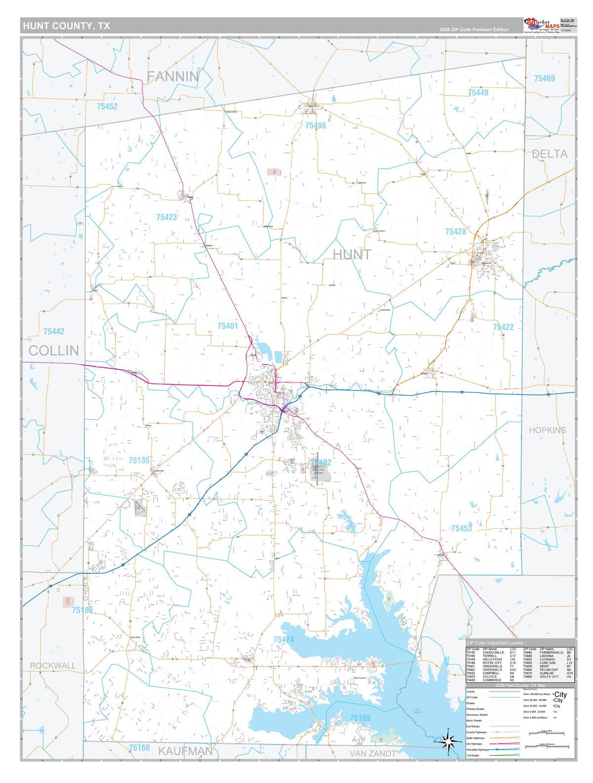 Hunt County, TX Premium Style Wall Map