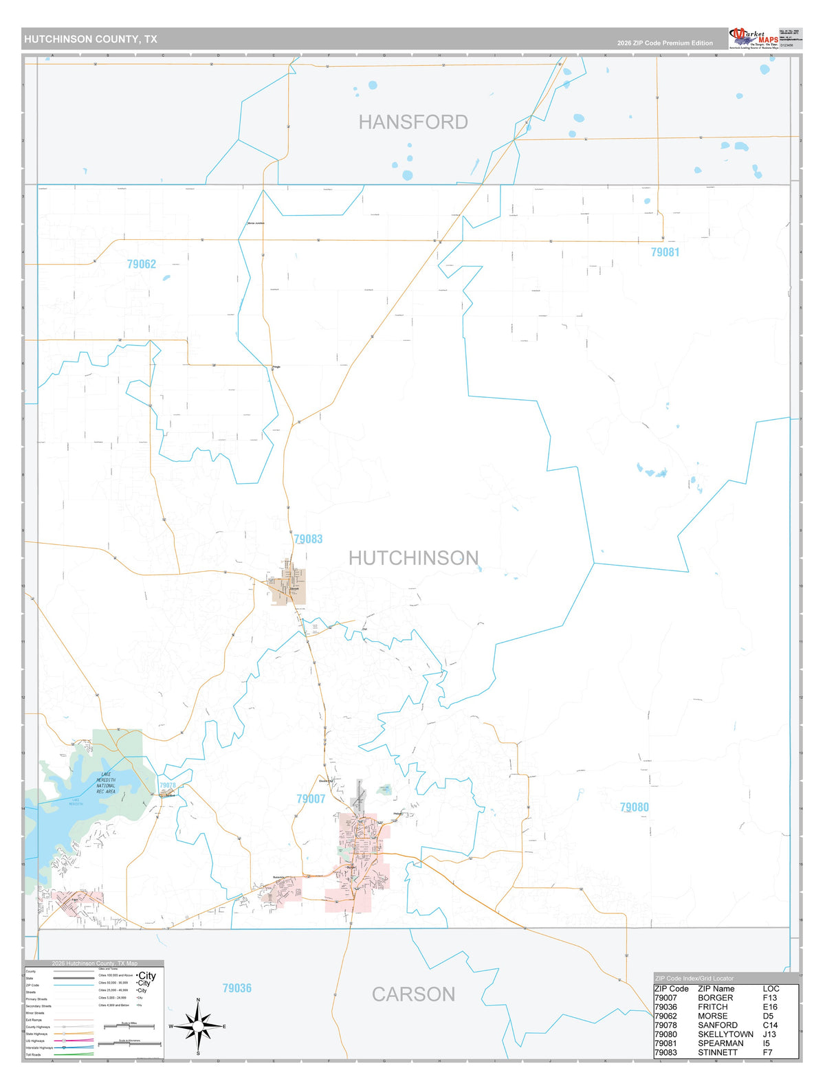 Hutchinson County, TX Premium Style Wall Map
