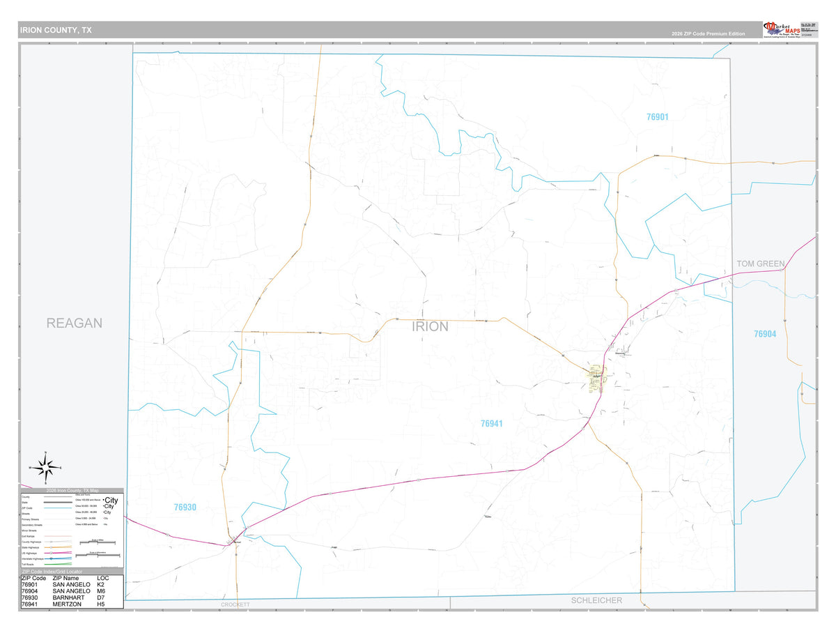 Irion County, TX Premium Style Wall Map