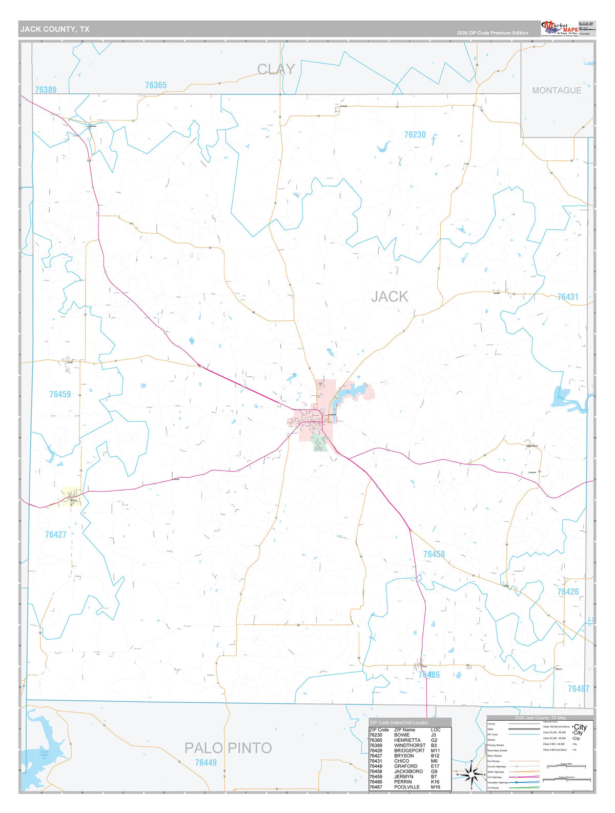Jack County, TX Premium Style Wall Map