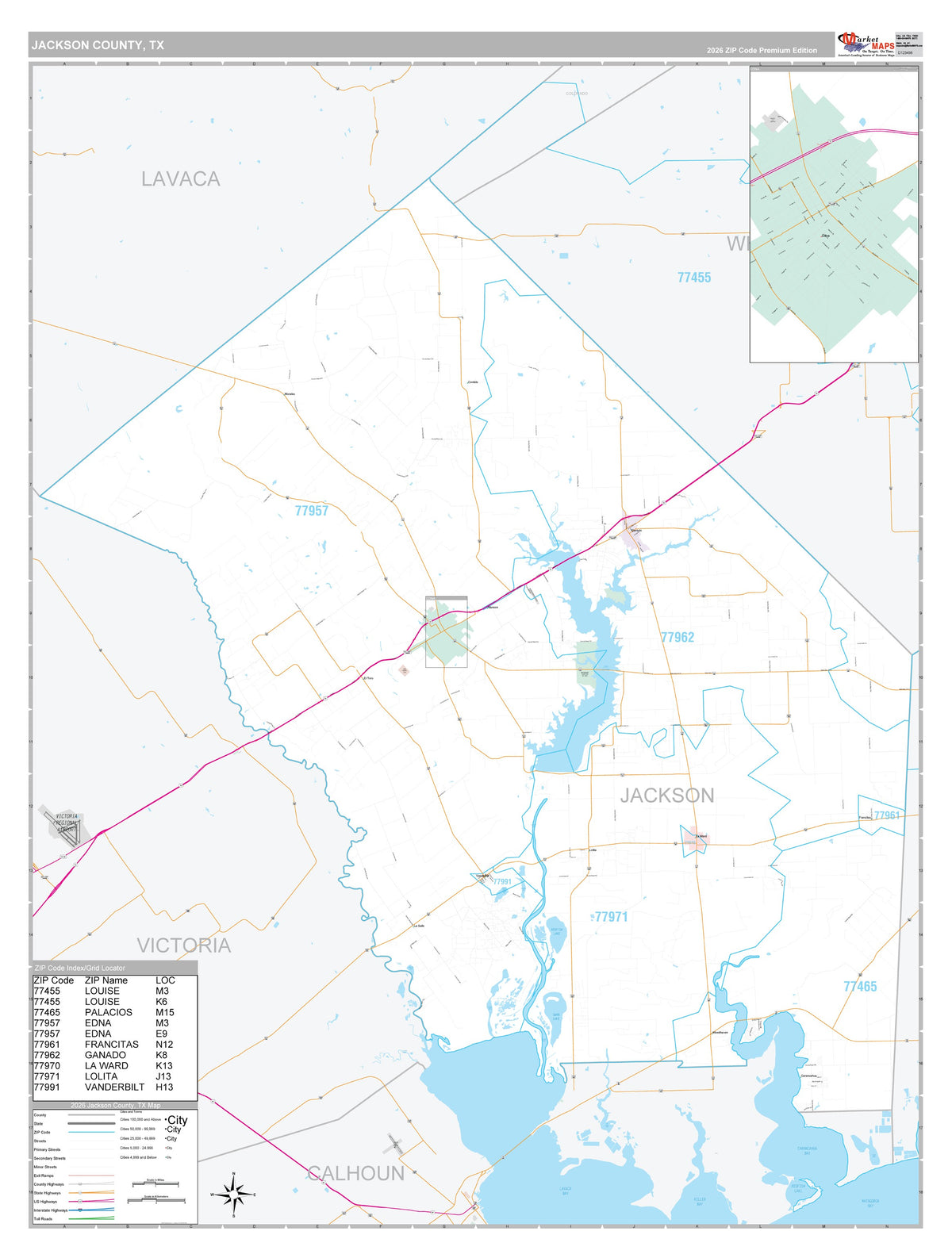Jackson County, TX Premium Style Wall Map