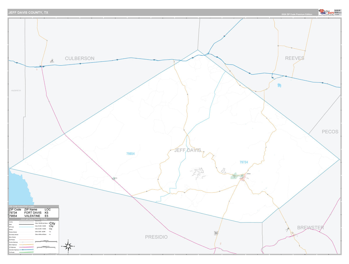 Jeff Davis County, TX Premium Style Wall Map