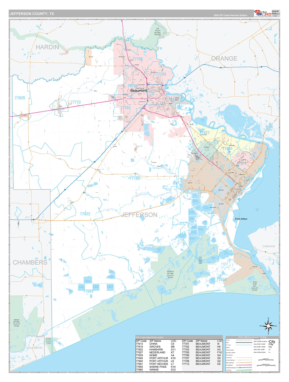 Jefferson County, TX Premium Style Wall Map