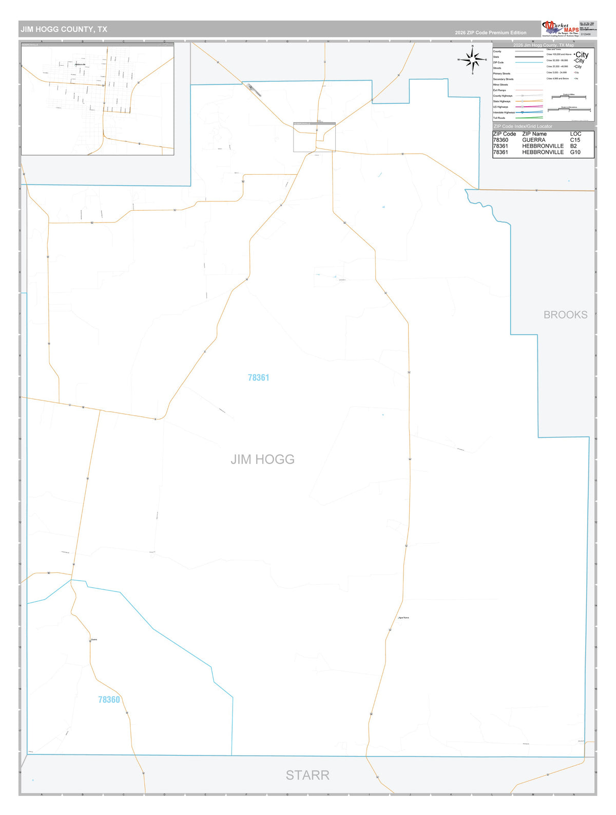 Jim Hogg County, TX Premium Style Wall Map