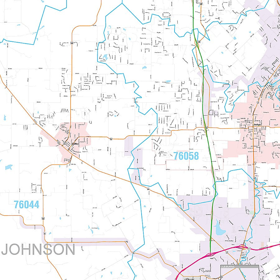 Johnson County, TX Premium Style Wall Map
