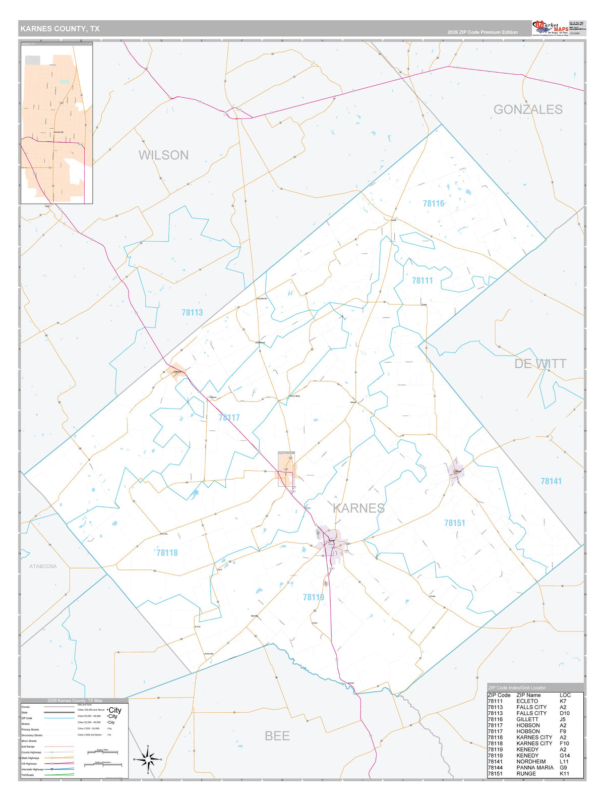 Karnes County, TX Premium Style Wall Map