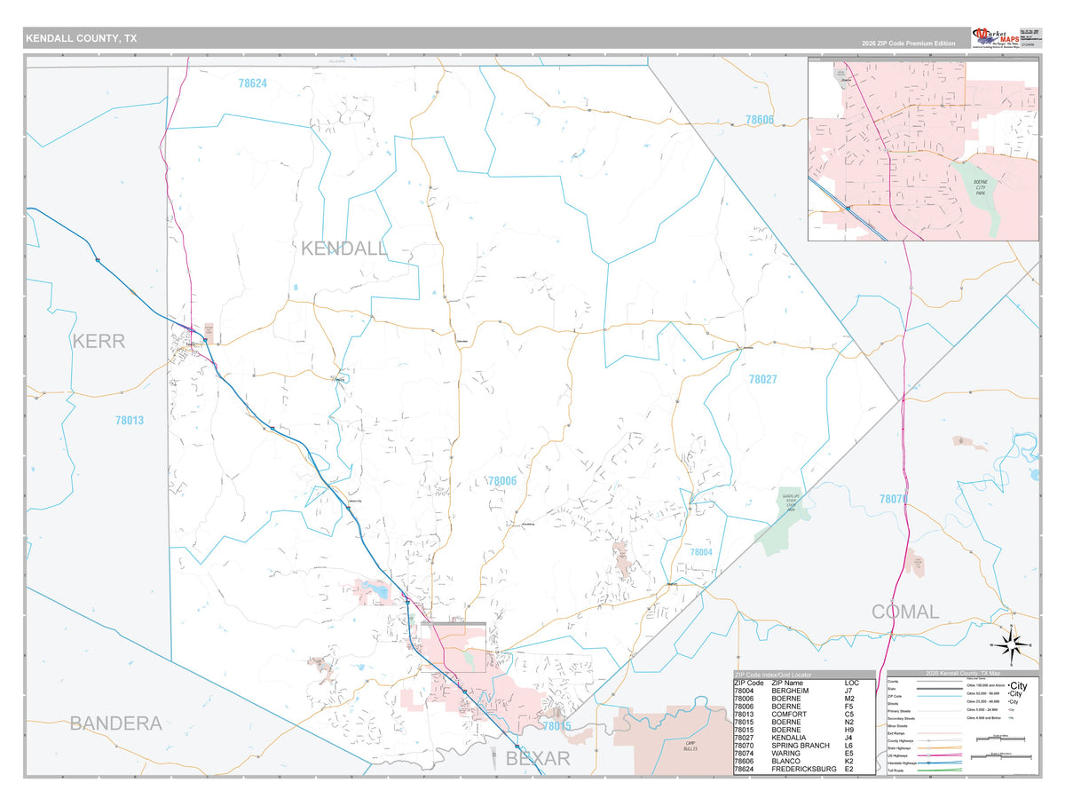 Kendall County, TX Premium Style Wall Map