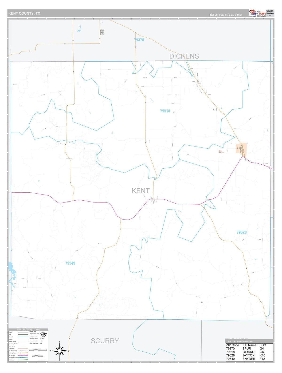 Kent County, TX Premium Style Wall Map