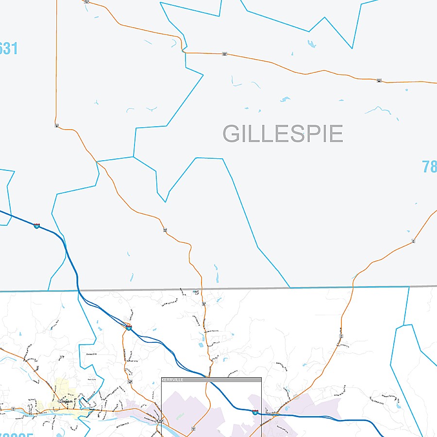 Kerr County, TX Premium Style Wall Map