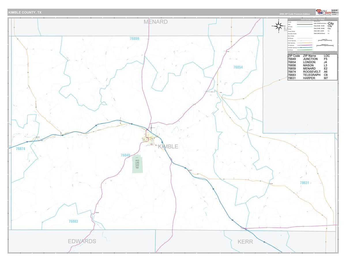 Kimble County, TX Premium Style Wall Map