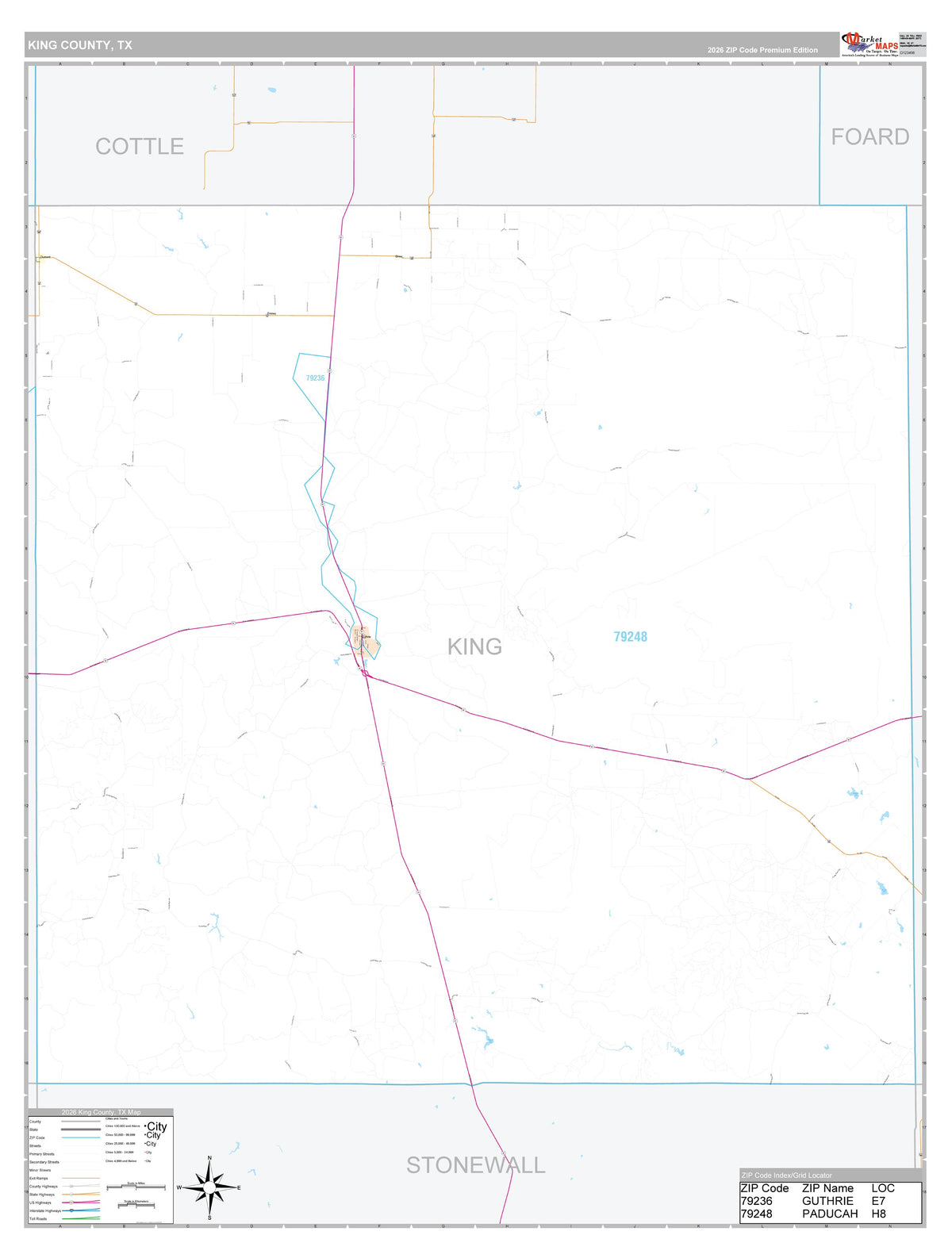 King County, TX Premium Style Wall Map