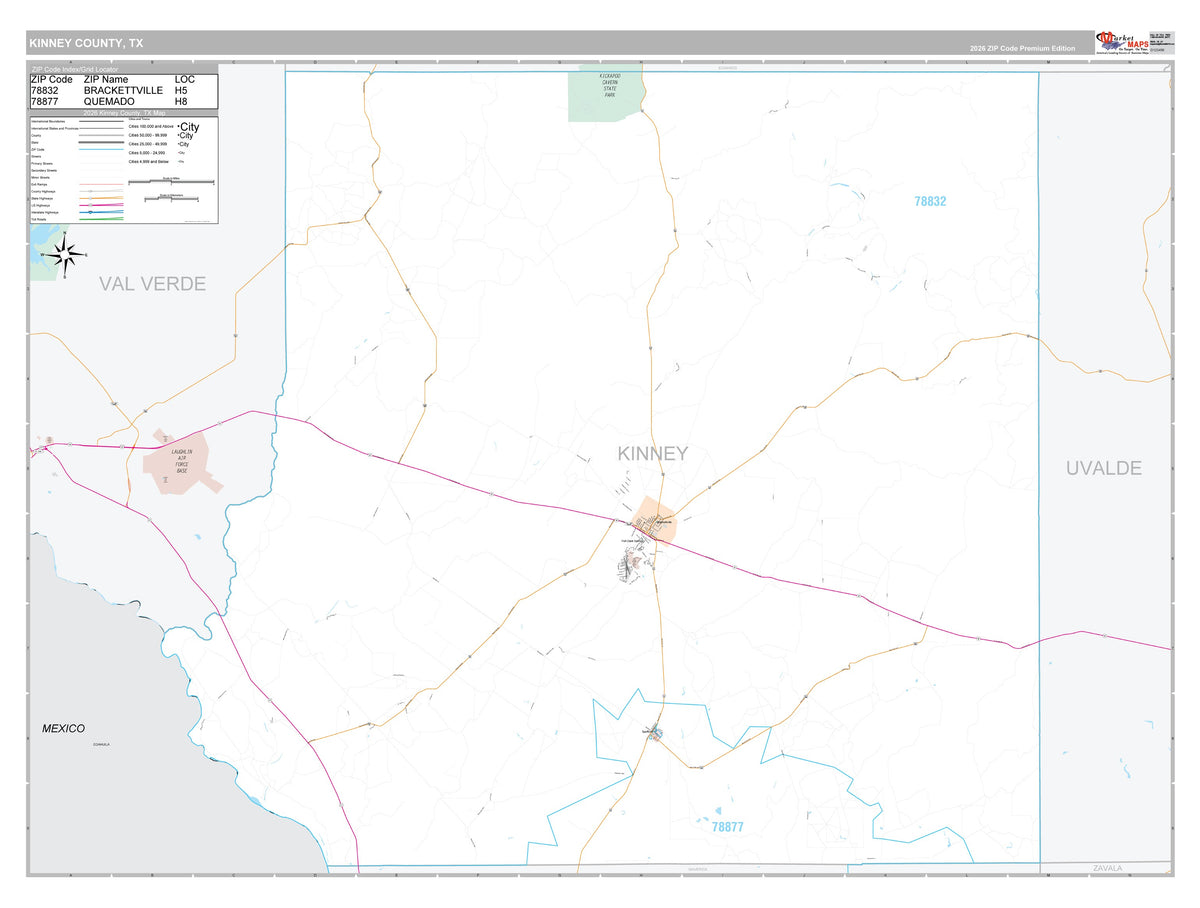 Kinney County, TX Premium Style Wall Map