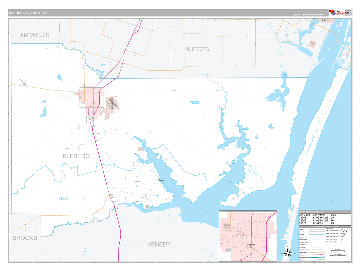 Kleberg County, TX Premium Style Wall Map