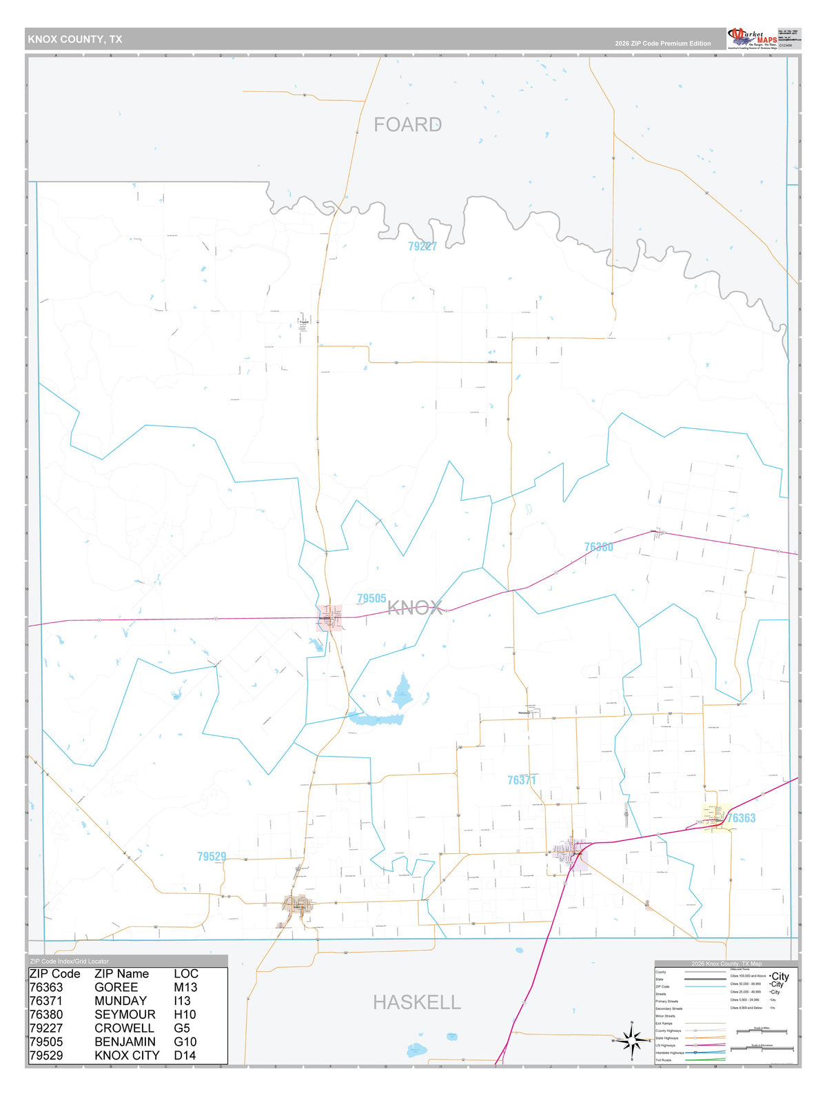 Knox County, TX Premium Style Wall Map