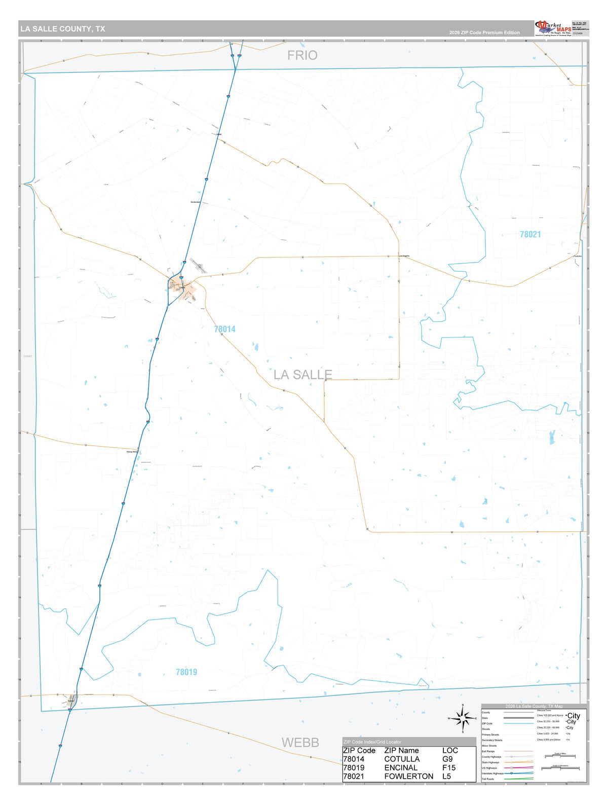 La Salle County, TX Premium Style Wall Map