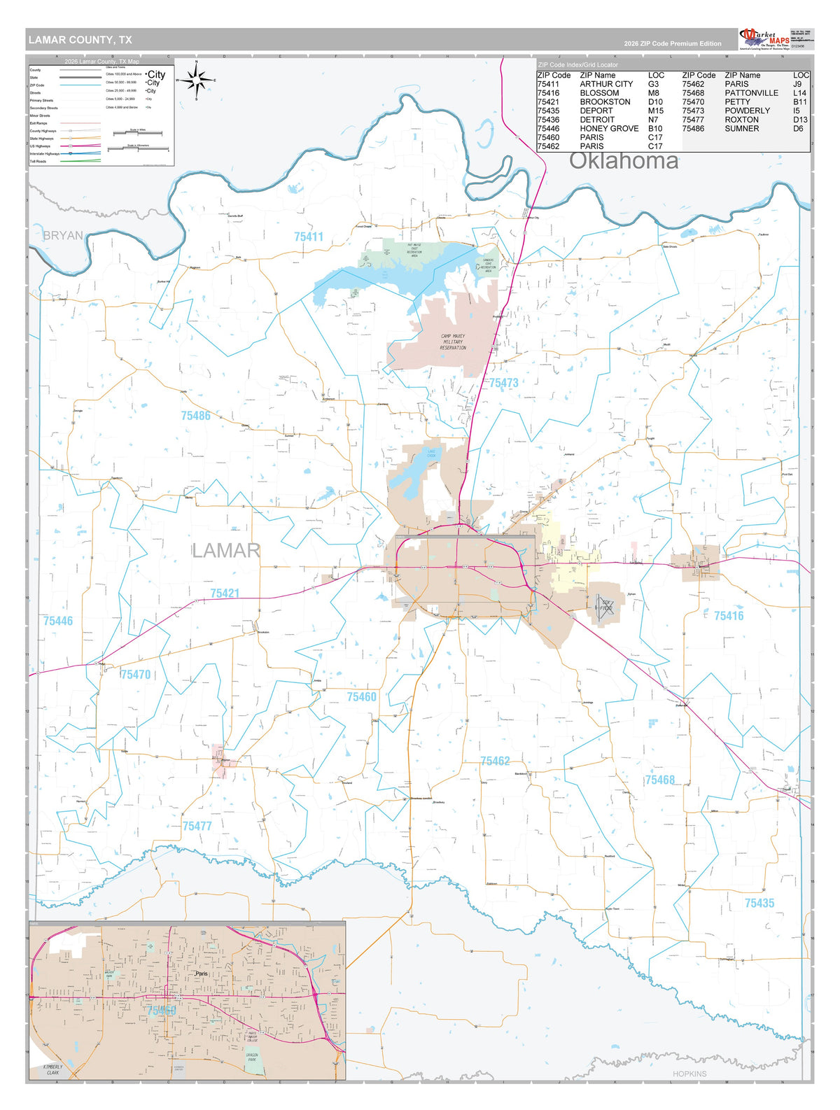 Lamar County, TX Premium Style Wall Map