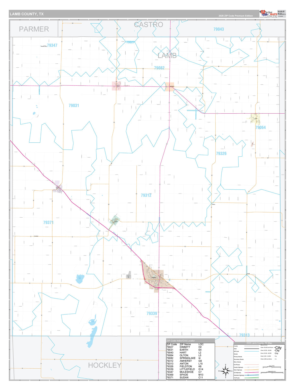 Lamb County, TX Premium Style Wall Map