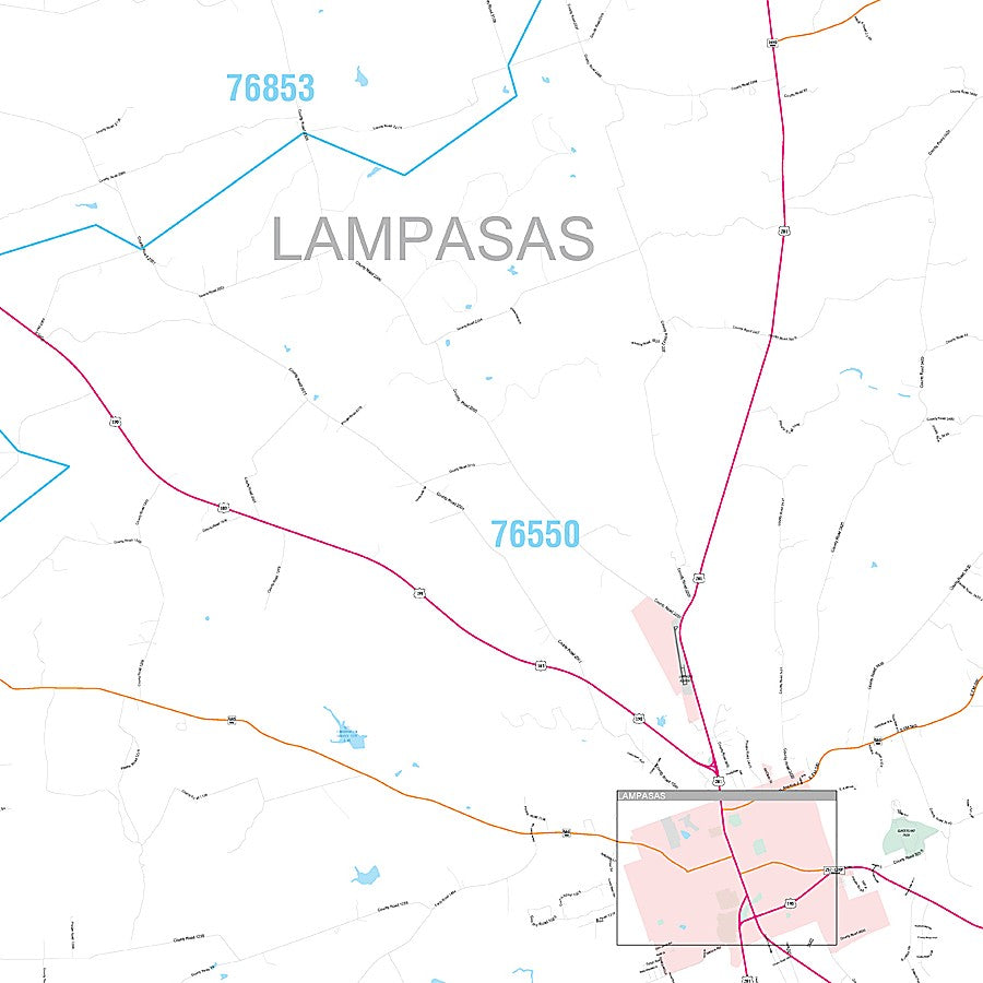 Lampasas County, TX Premium Style Wall Map