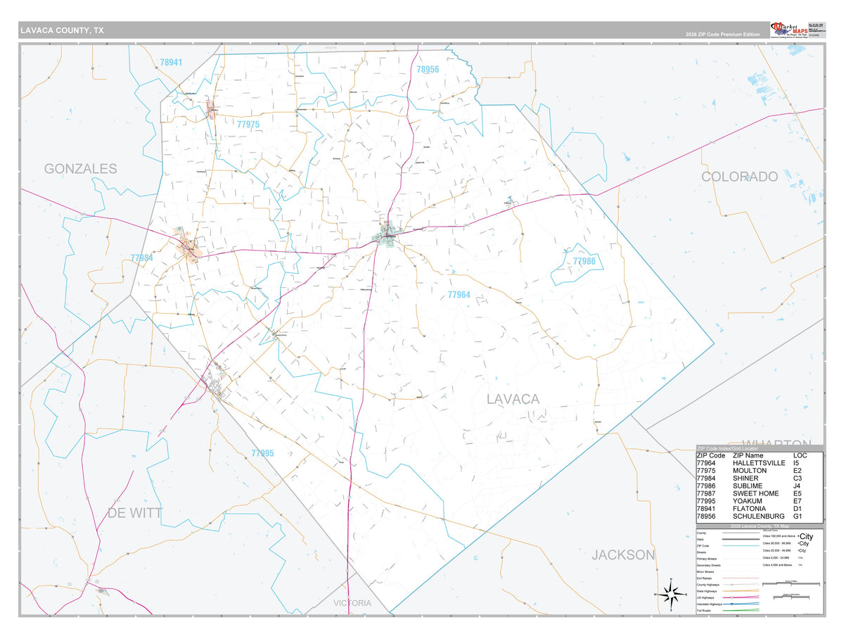 Lavaca County, TX Premium Style Wall Map