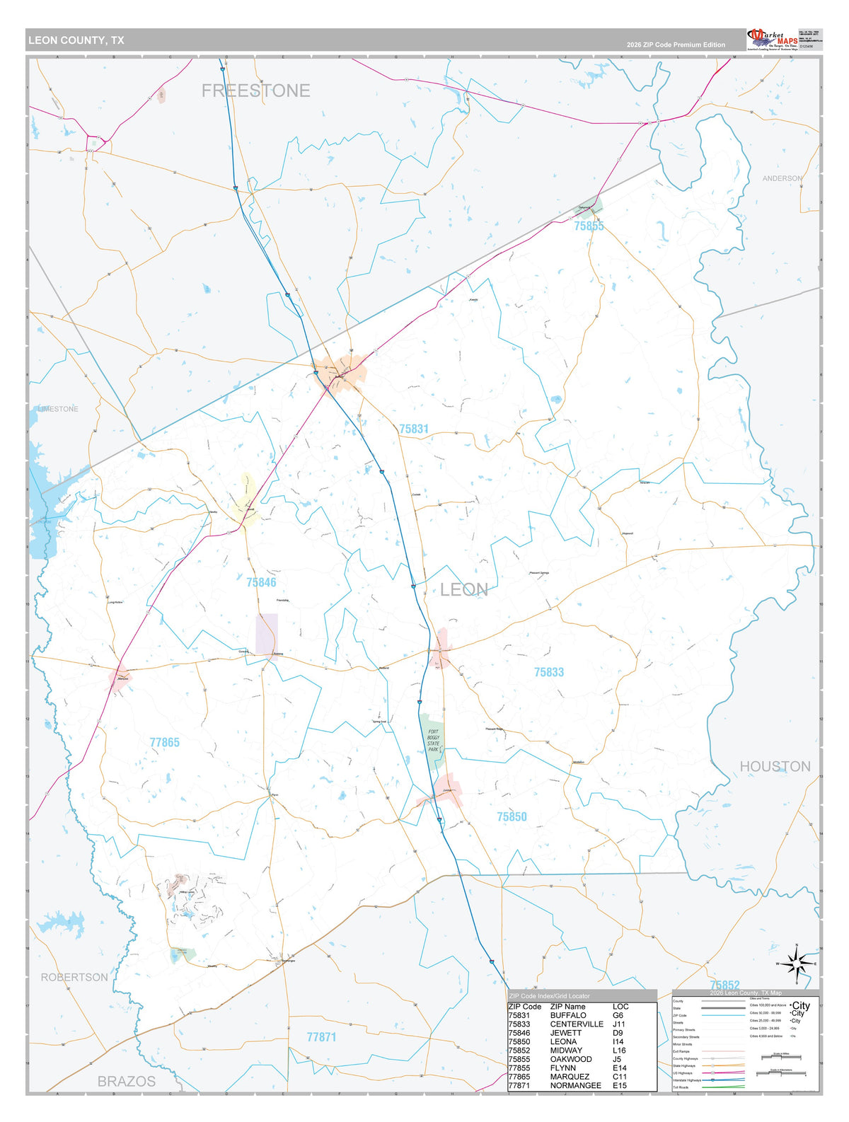Leon County, TX Premium Style Wall Map