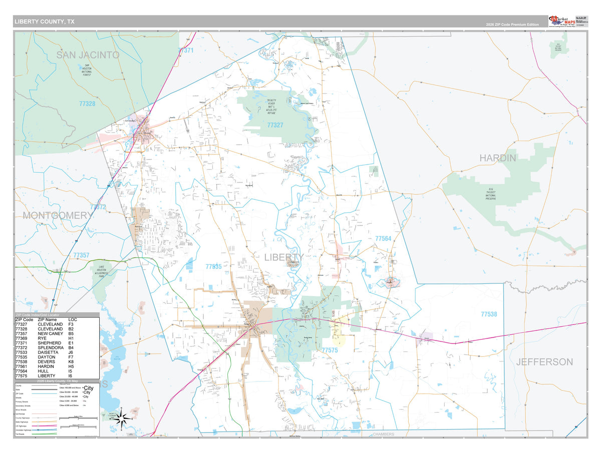 Liberty County, TX Premium Style Wall Map