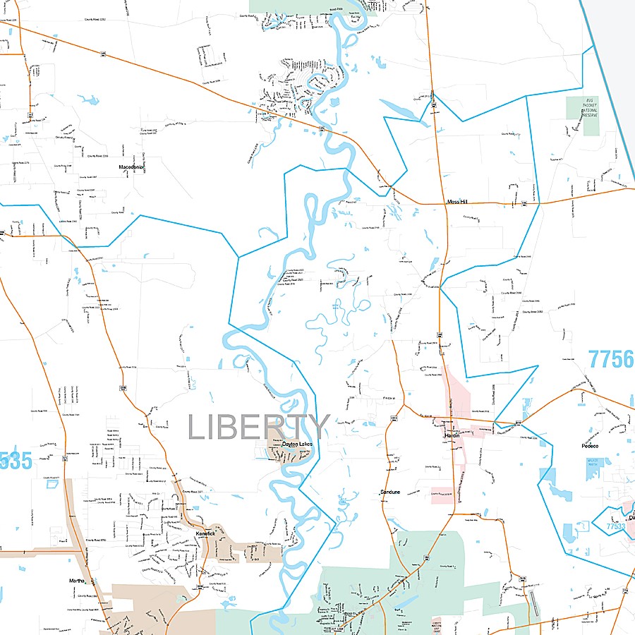 Liberty County, TX Premium Style Wall Map