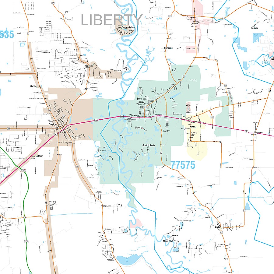 Liberty County, TX Premium Style Wall Map