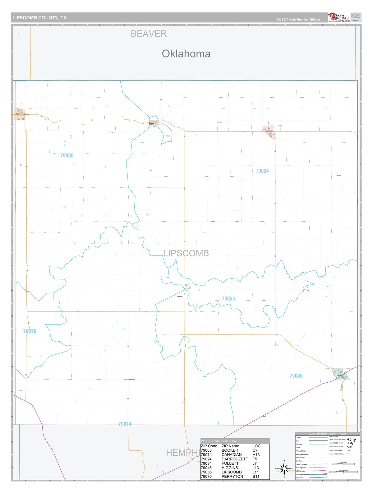 Lipscomb County, TX Premium Style Wall Map