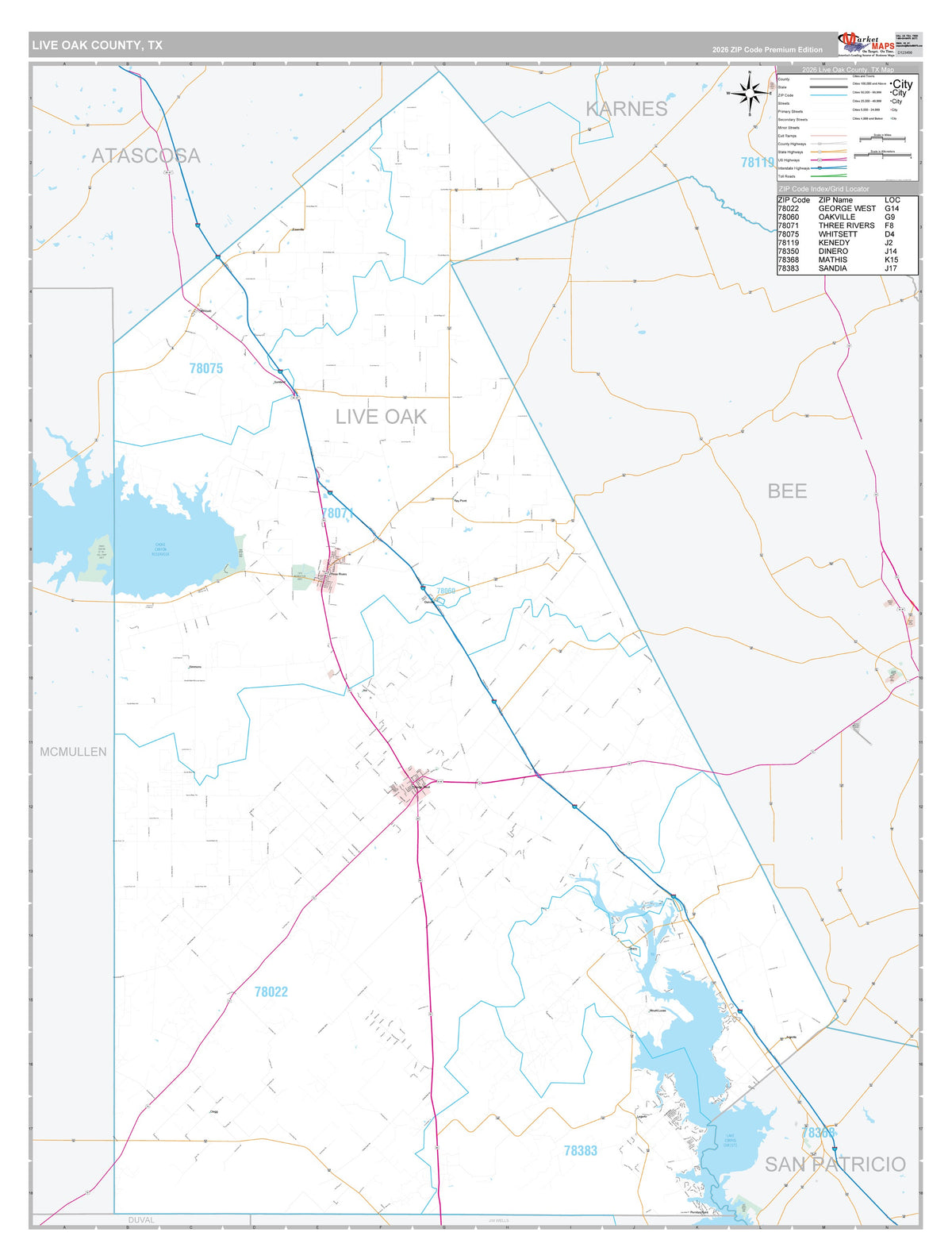 Live Oak County, TX Premium Style Wall Map
