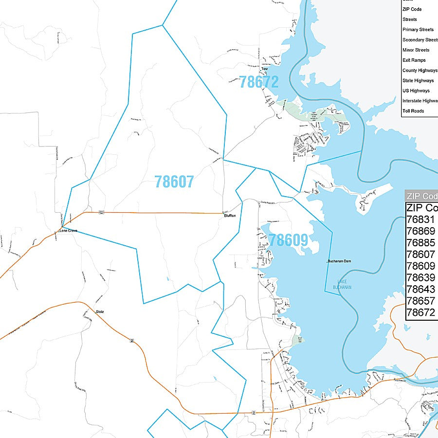 Llano County, TX Premium Style Wall Map