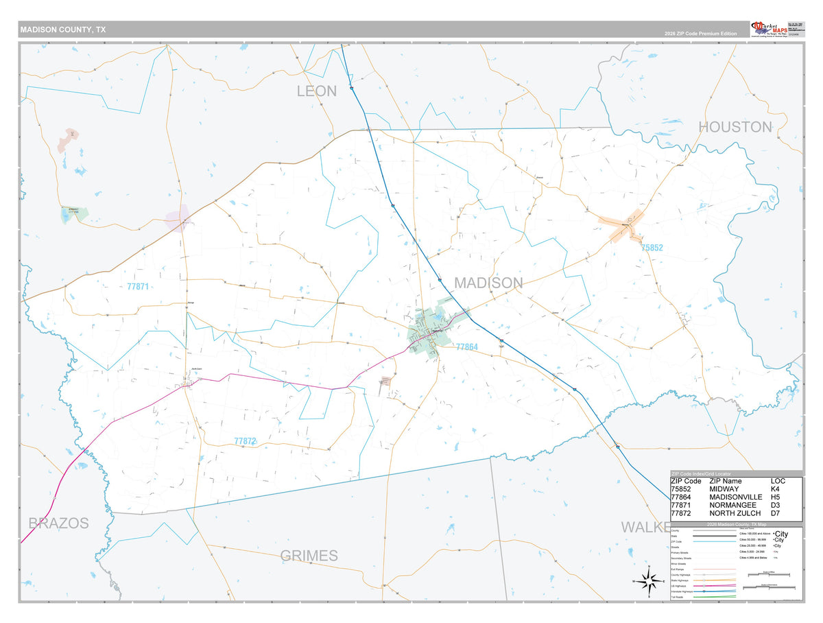 Madison County, TX Premium Style Wall Map