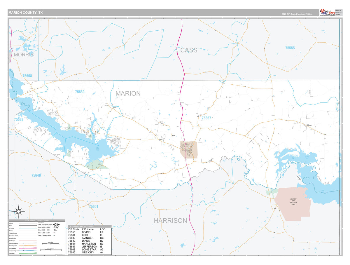 Marion County, TX Premium Style Wall Map