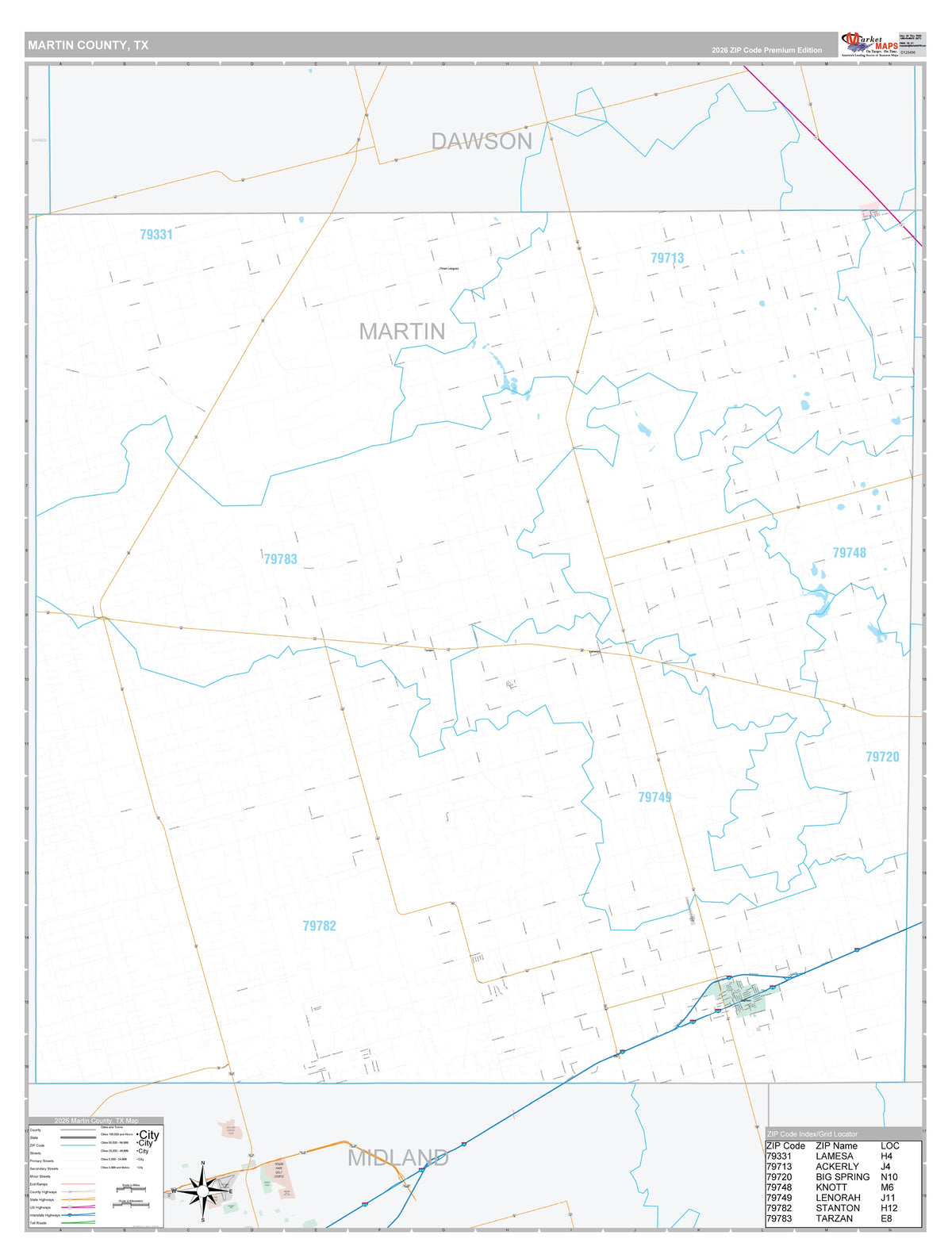 Martin County, TX Premium Style Wall Map