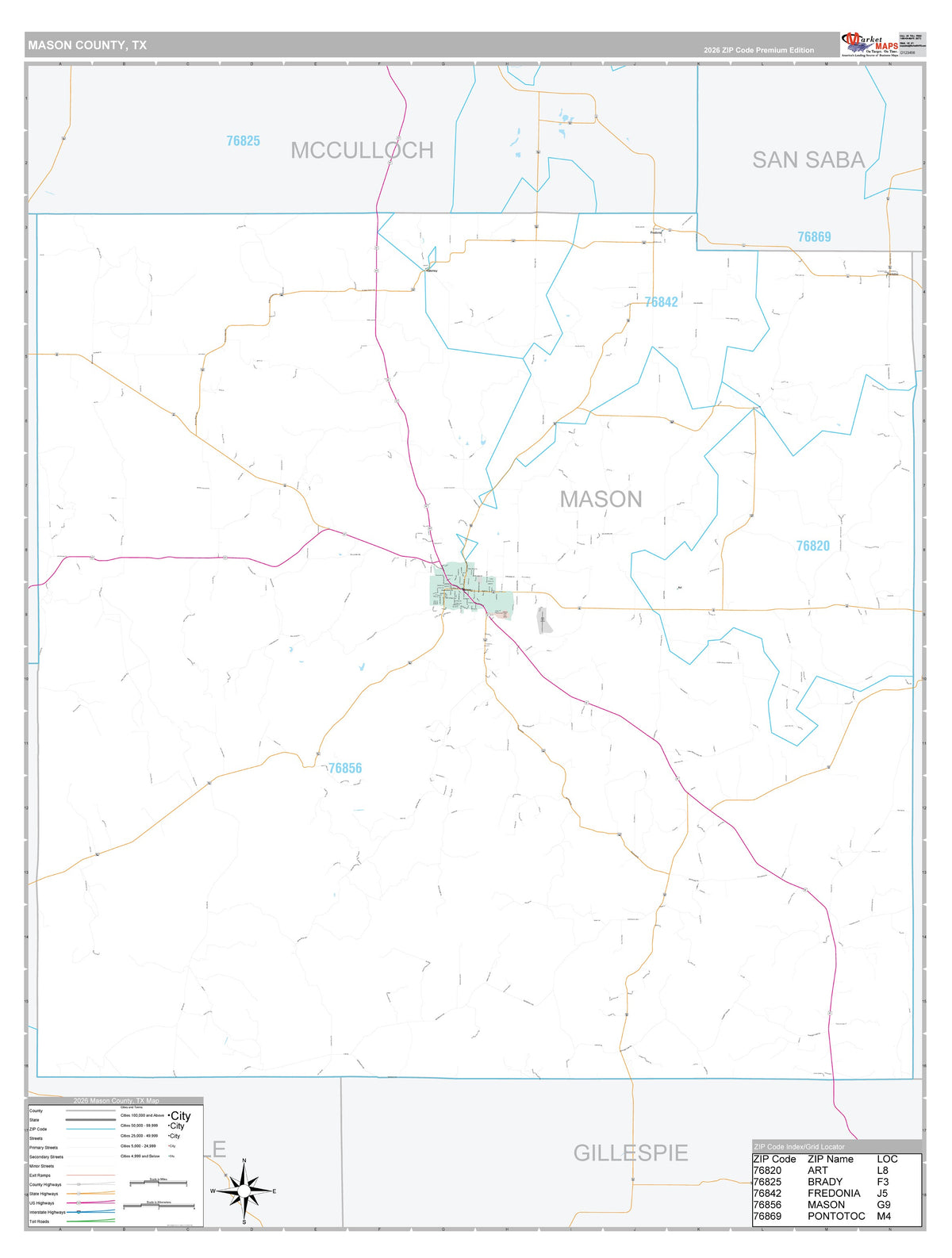 Mason County, TX Premium Style Wall Map