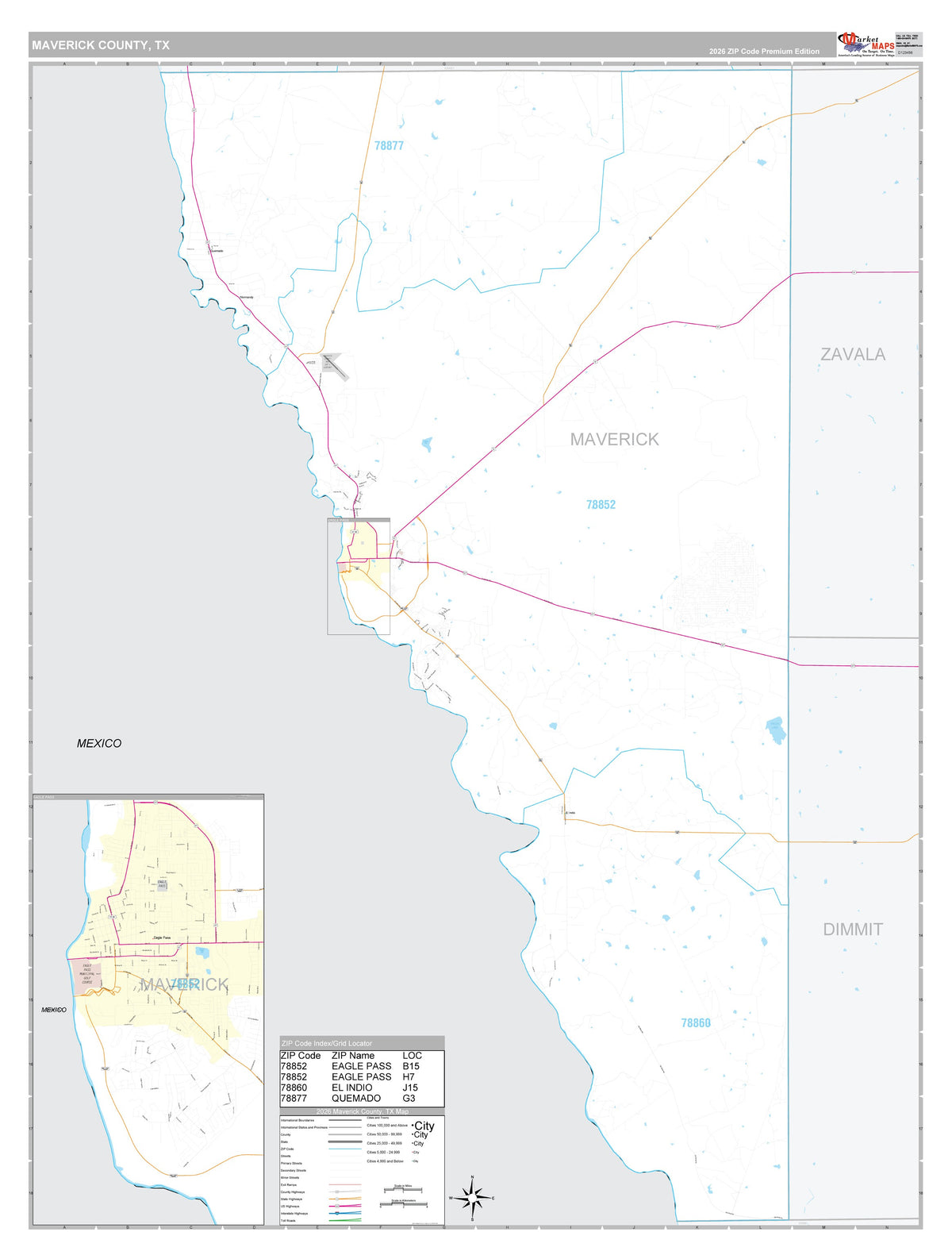 Maverick County, TX Premium Style Wall Map