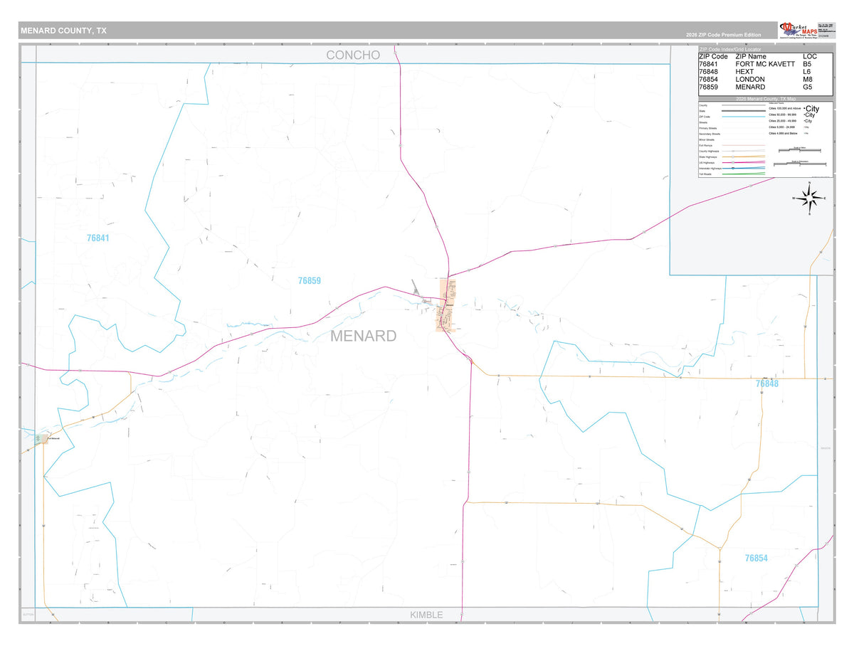 Menard County, TX Premium Style Wall Map