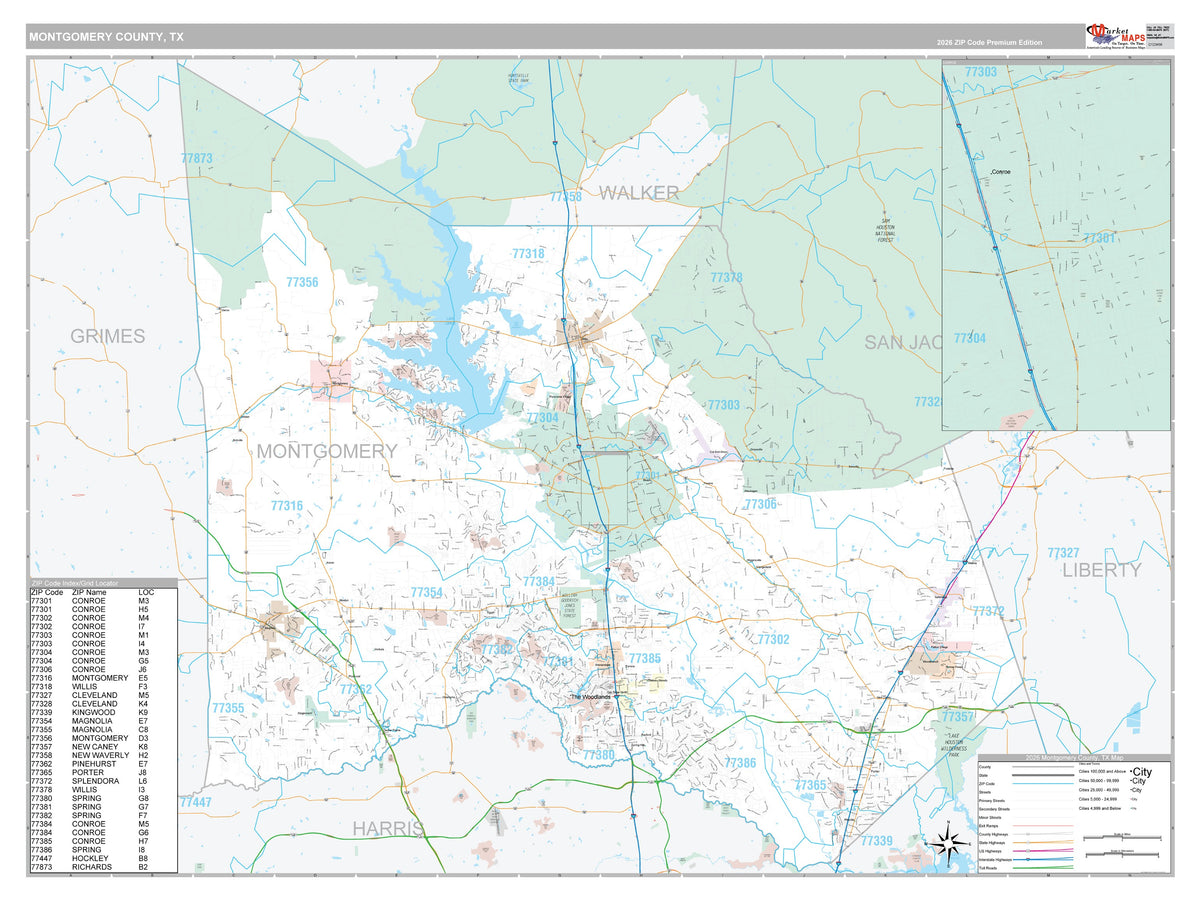 Montgomery County, TX Premium Style Wall Map