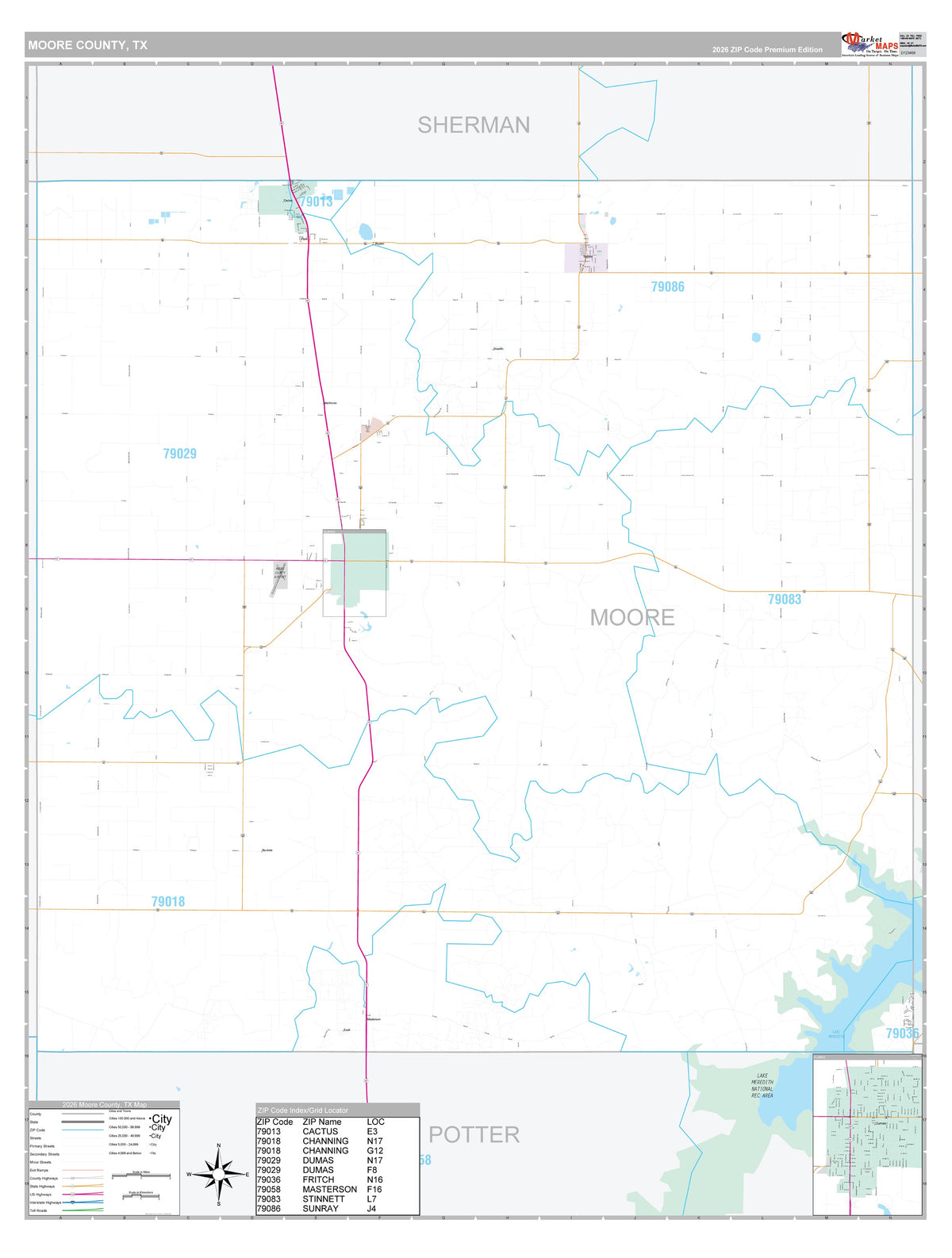 Moore County, TX Premium Style Wall Map
